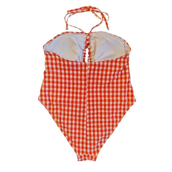 Wild Fable Red Gingham Halter Neck High Leg One Piece Swimsuit XL - Picture 11 of 16
